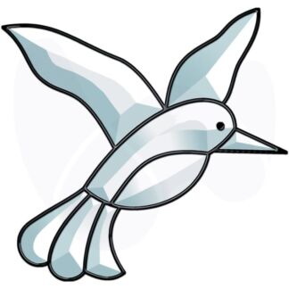 Stylized blue-and-white hummingbird in flight
