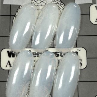 Six pale blue marbled press-on nails arranged on a grid background with product labels 'No. 4518' and 'White'.