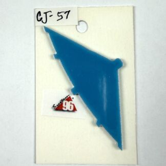 Blue plastic cutout in the shape of a state outline attached to a cream display card labeled CJ-57, with a small white sticker showing '96' in red.