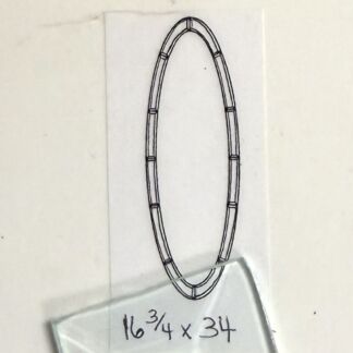 Sketch of an oval bracelet with segmented links drawn on white paper; dimensions noted as 16 3/4 by 34 inches.